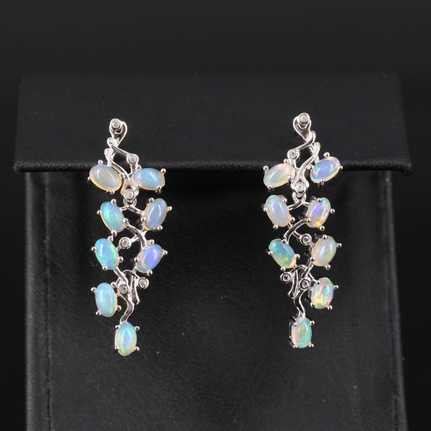 Sterling Opal and Sapphire Drop Earrings