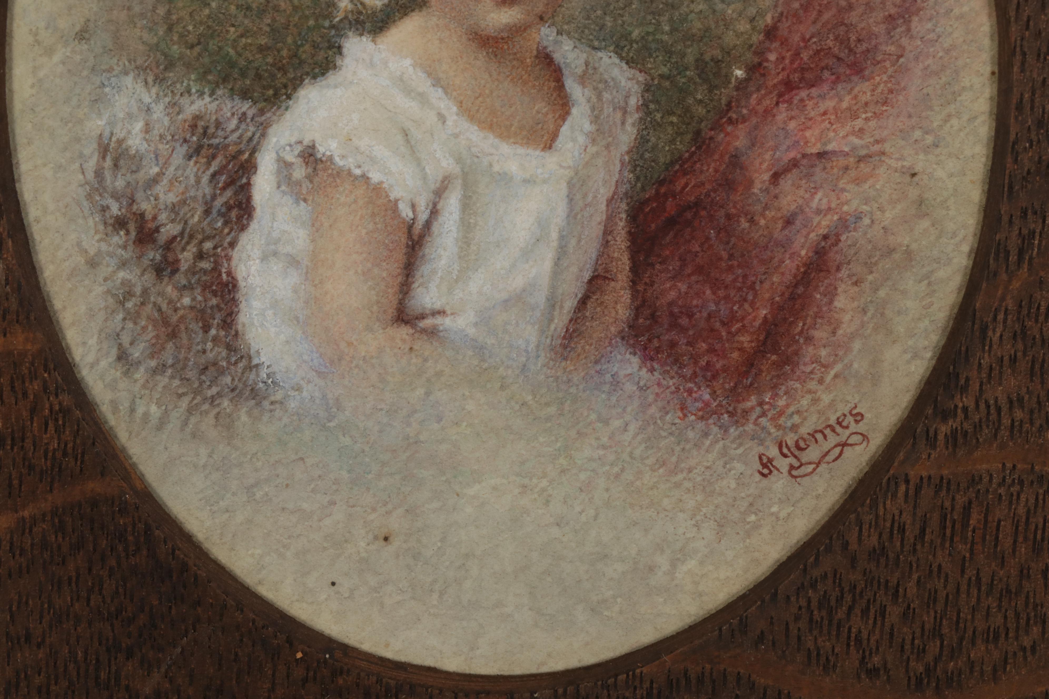 A. James Crayon Portrait of Young Child, Late 19th-Early 20th Century