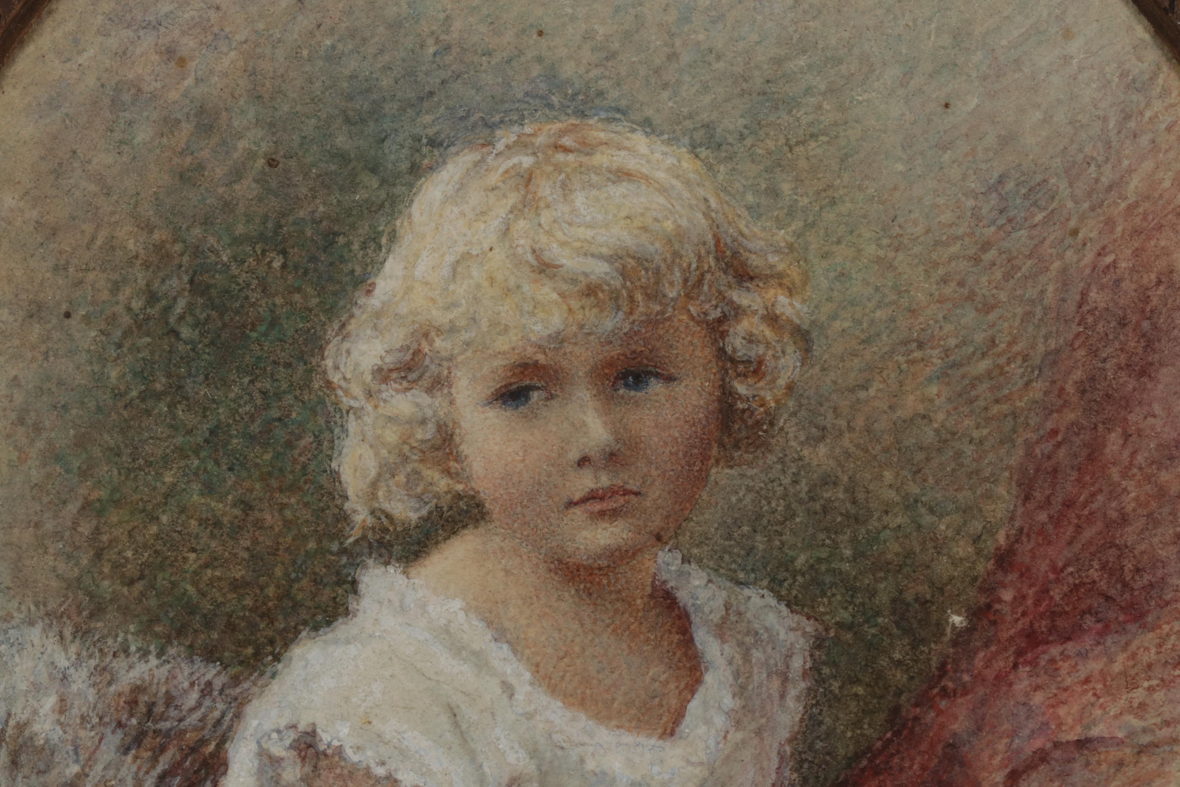 A. James Crayon Portrait of Young Child, Late 19th-Early 20th Century