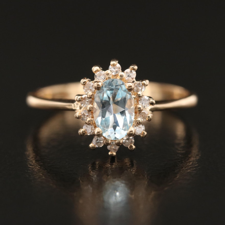 14K Topaz and Diamond Oval Ring