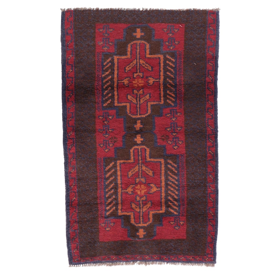2'7 x 4'2 Hand-Knotted Afghan Baluch Accent Rug
