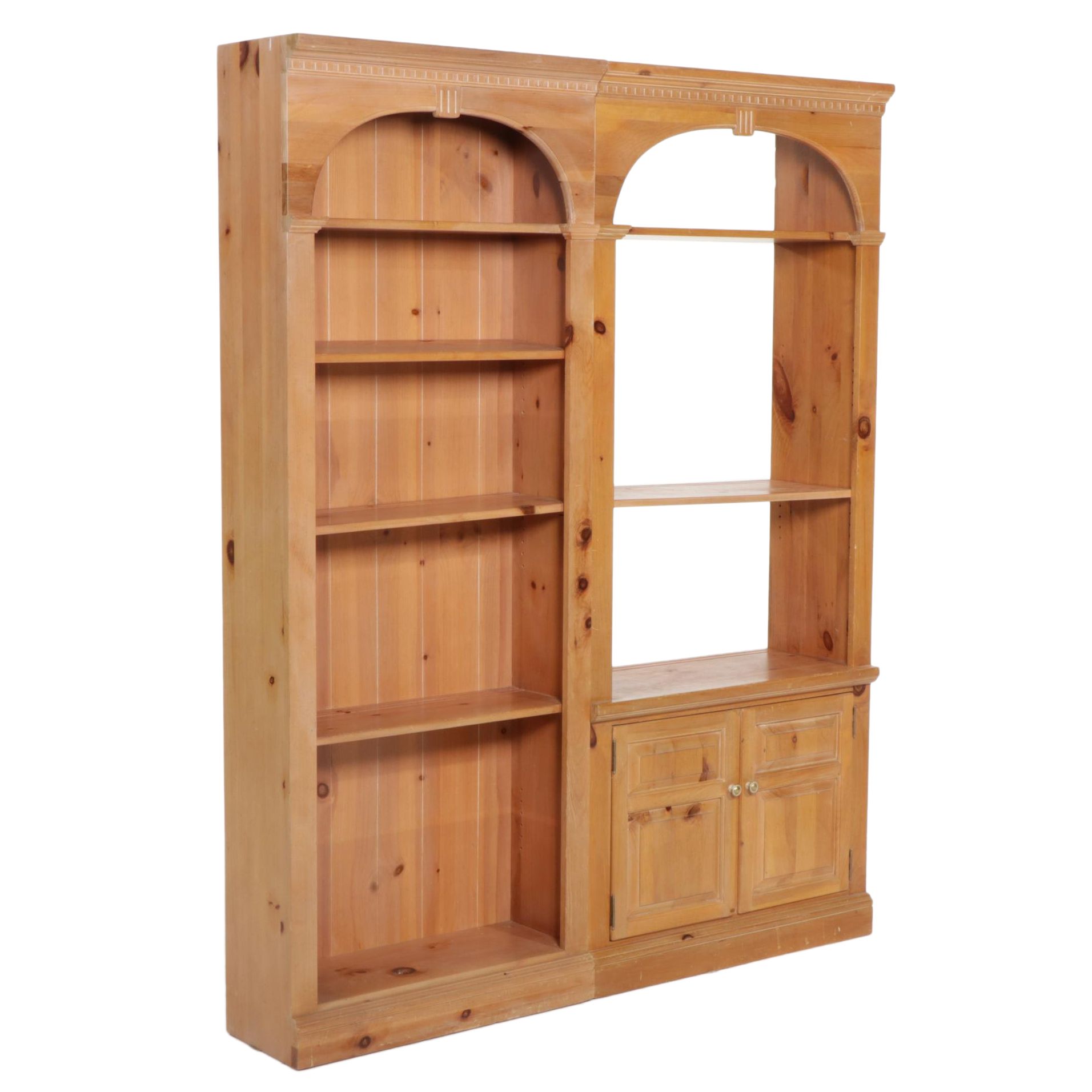 Pine Wall Unit Cabinet and Display Shelves, Late 20th Century