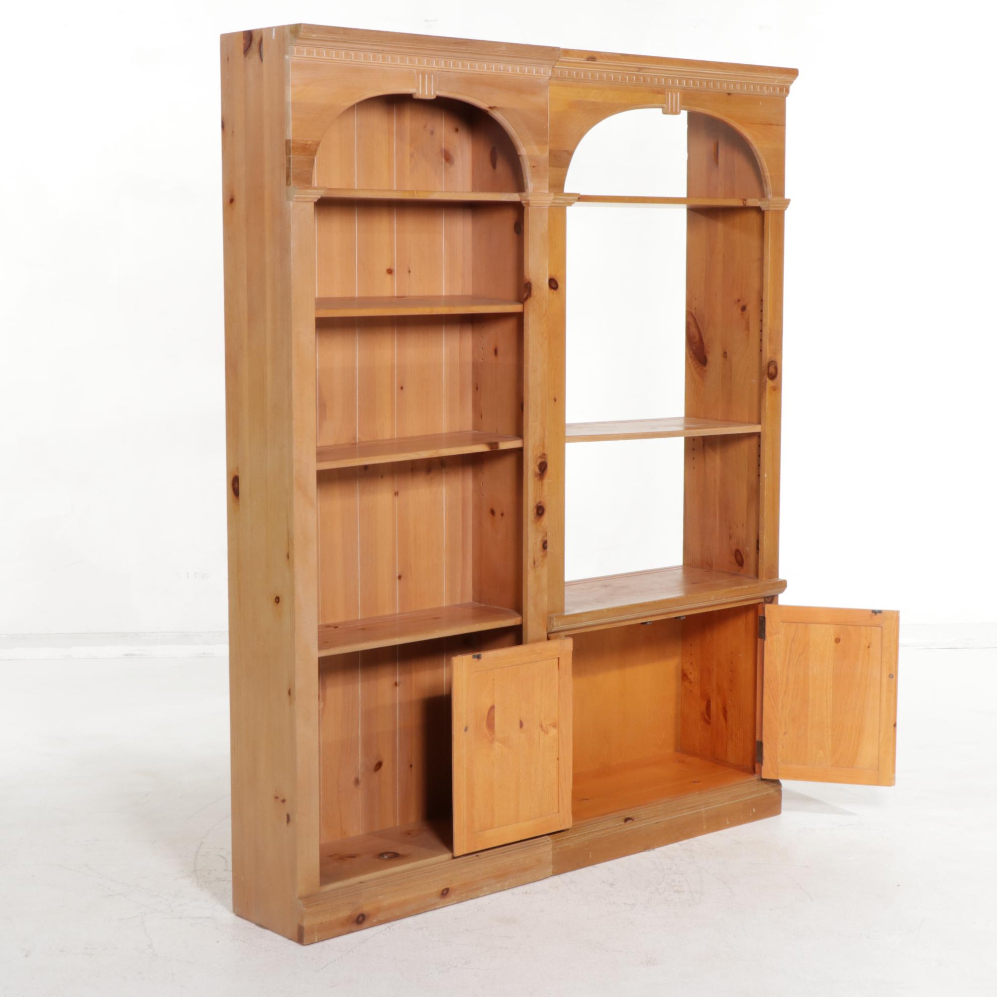 Pine Wall Unit Cabinet and Display Shelves, Late 20th Century