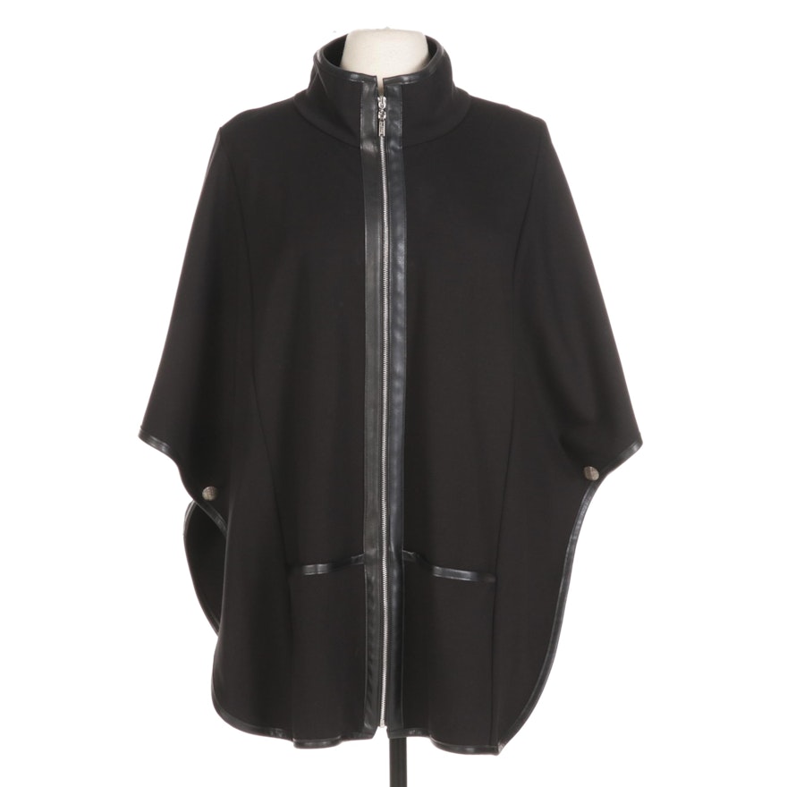 Joseph Ribkoff Zippered Cape with Faux Leather Trim