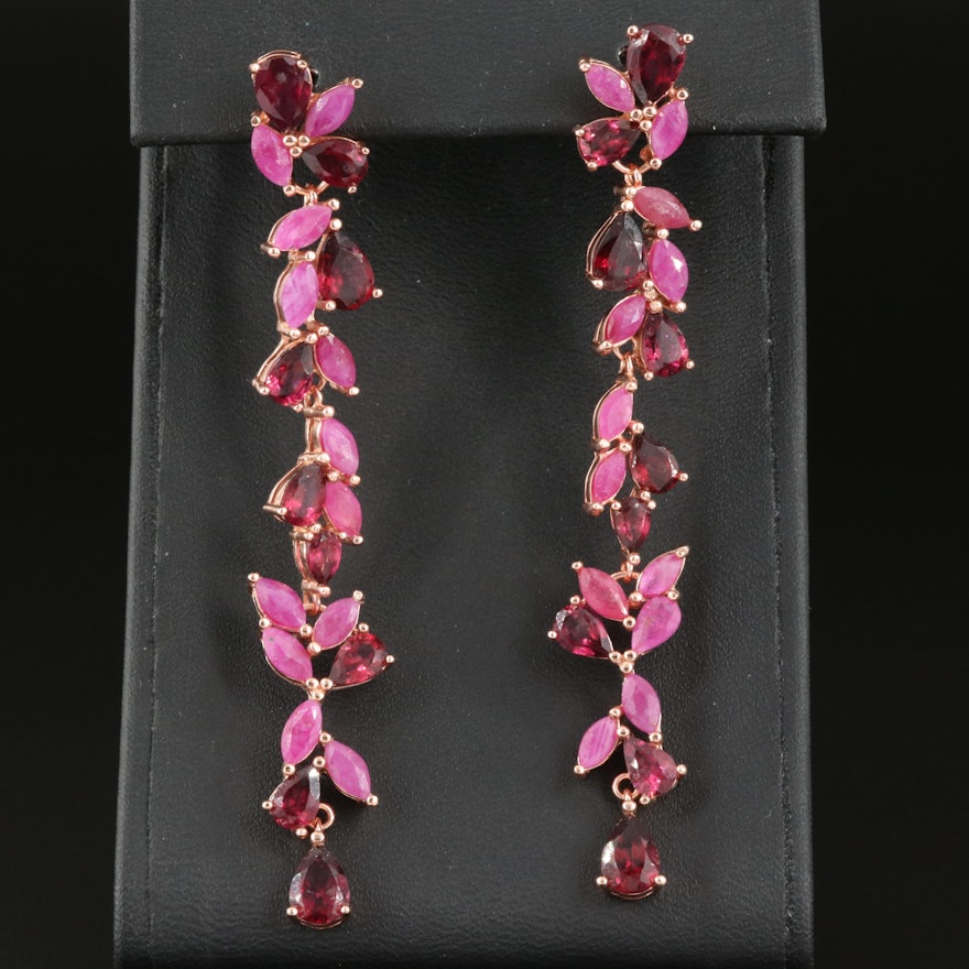 Sterling Garnet and Ruby Drop Earrings