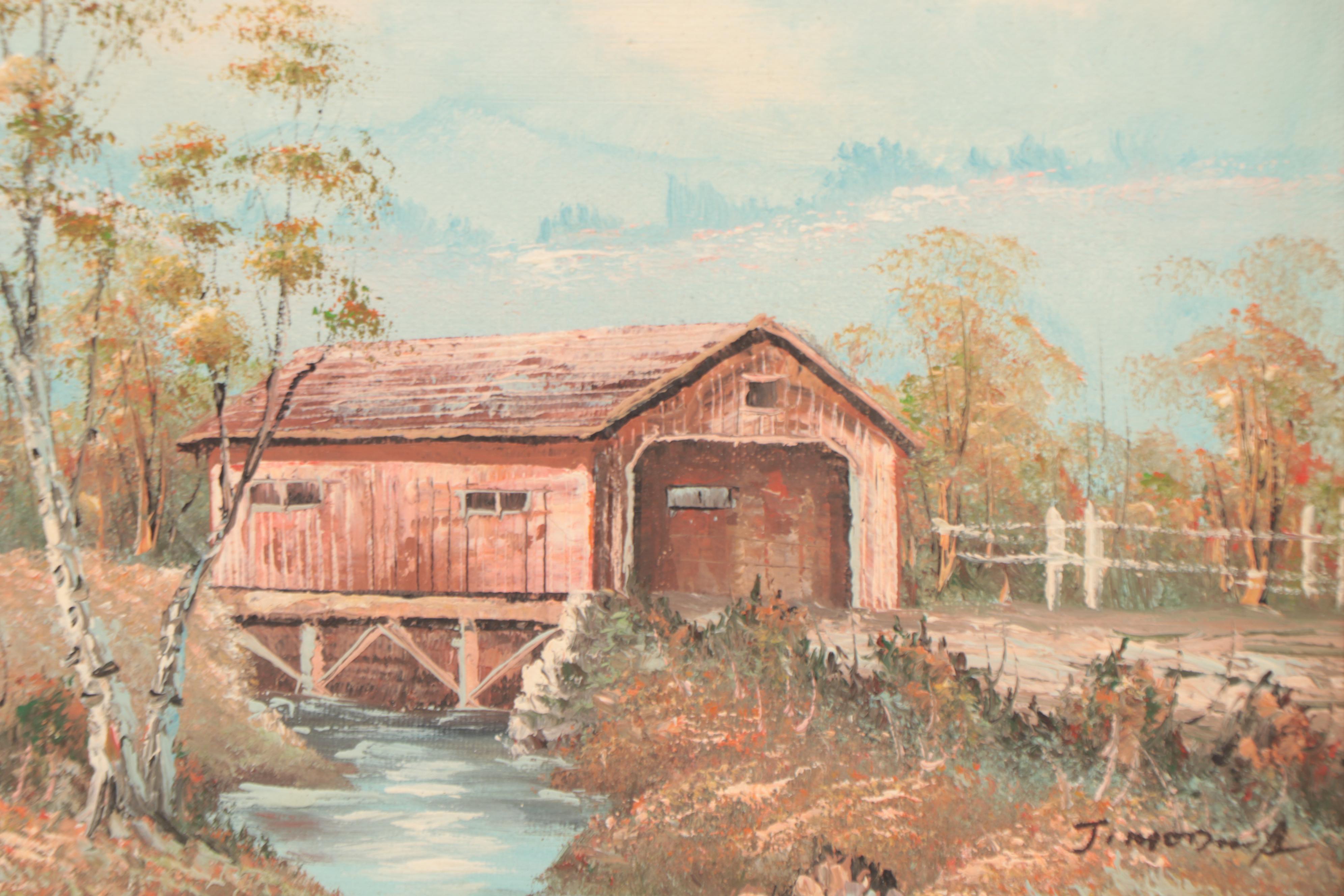 Landscape Oil Painting of Covered Bridge