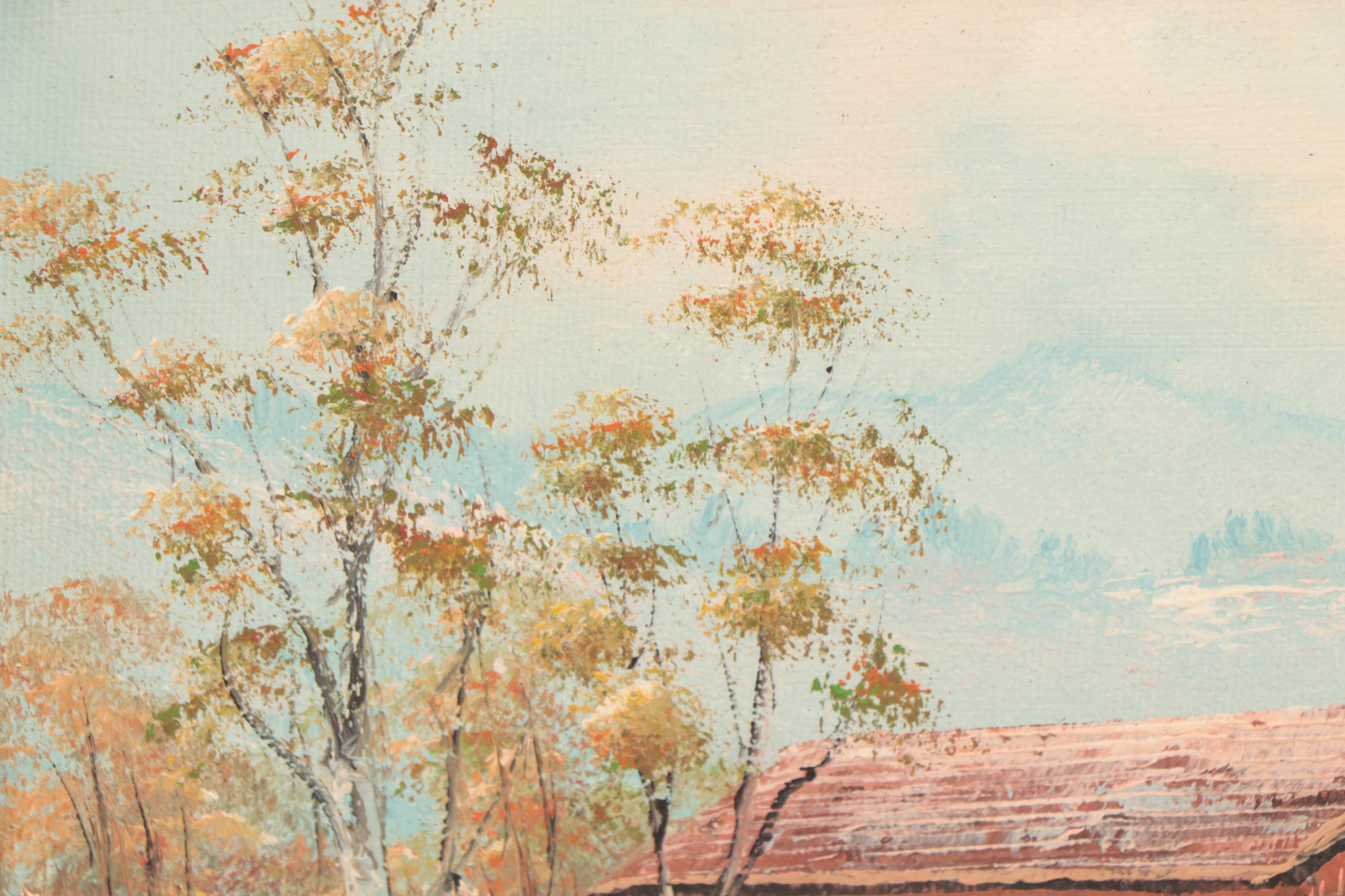 Landscape Oil Painting of Covered Bridge