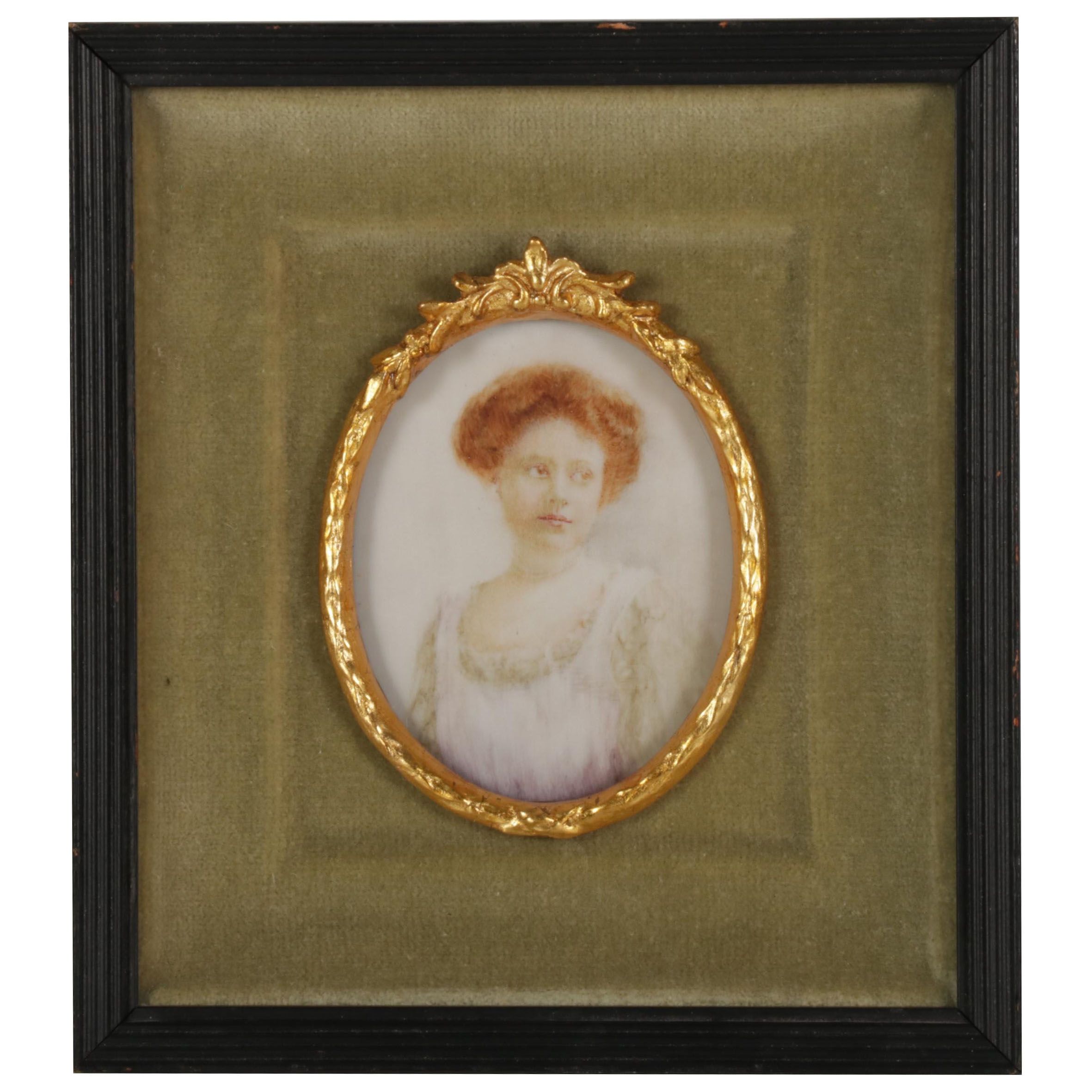 Hand-Painted Porcelain Portrait of Young Woman, Late 19th-Early 20th Century