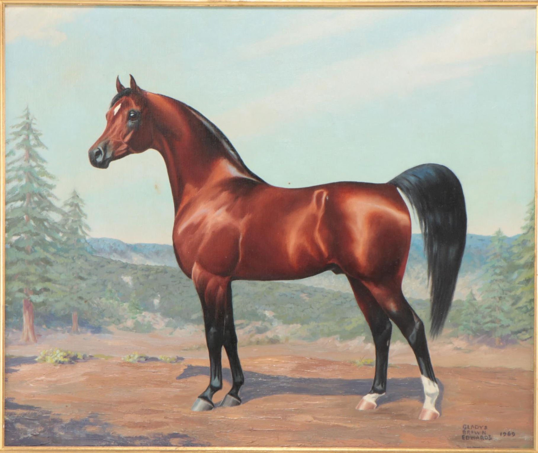 Gladys Brown Edwards Oil Painting of Seal Brown Horse, 1969