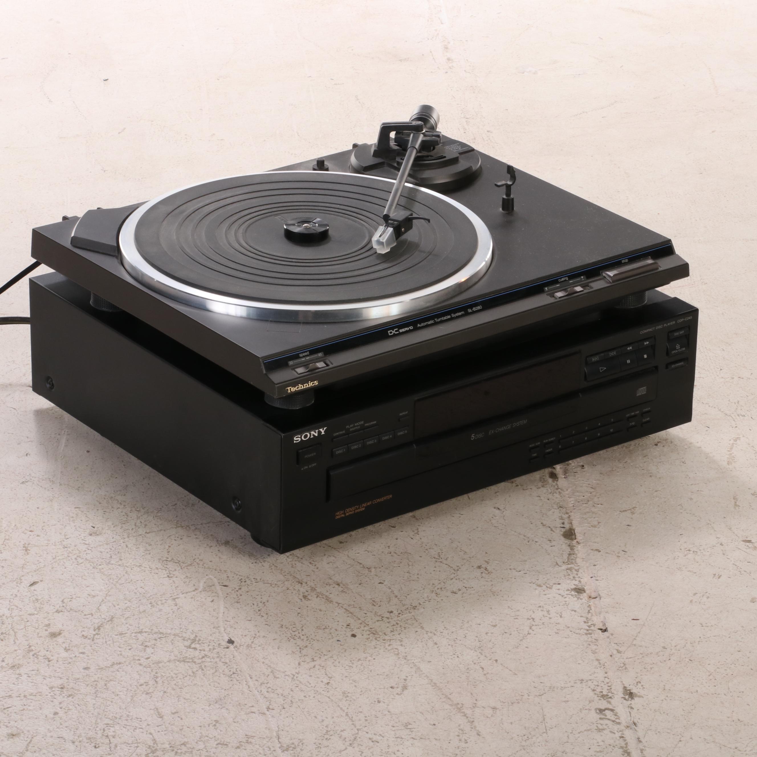 Sony CD Player with Technics Turntable, Cassette Deck, and Amplifier