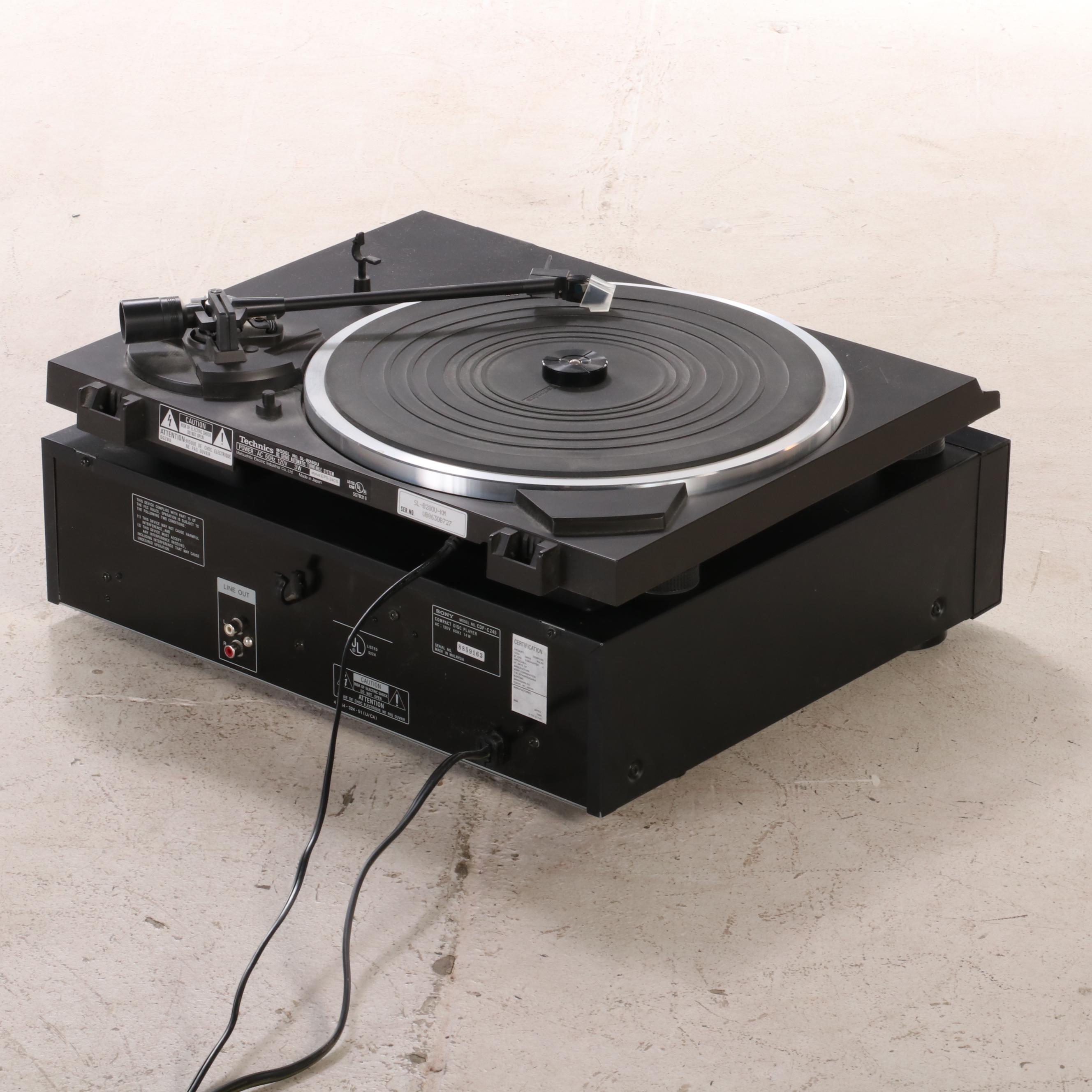 Sony CD Player with Technics Turntable, Cassette Deck, and Amplifier