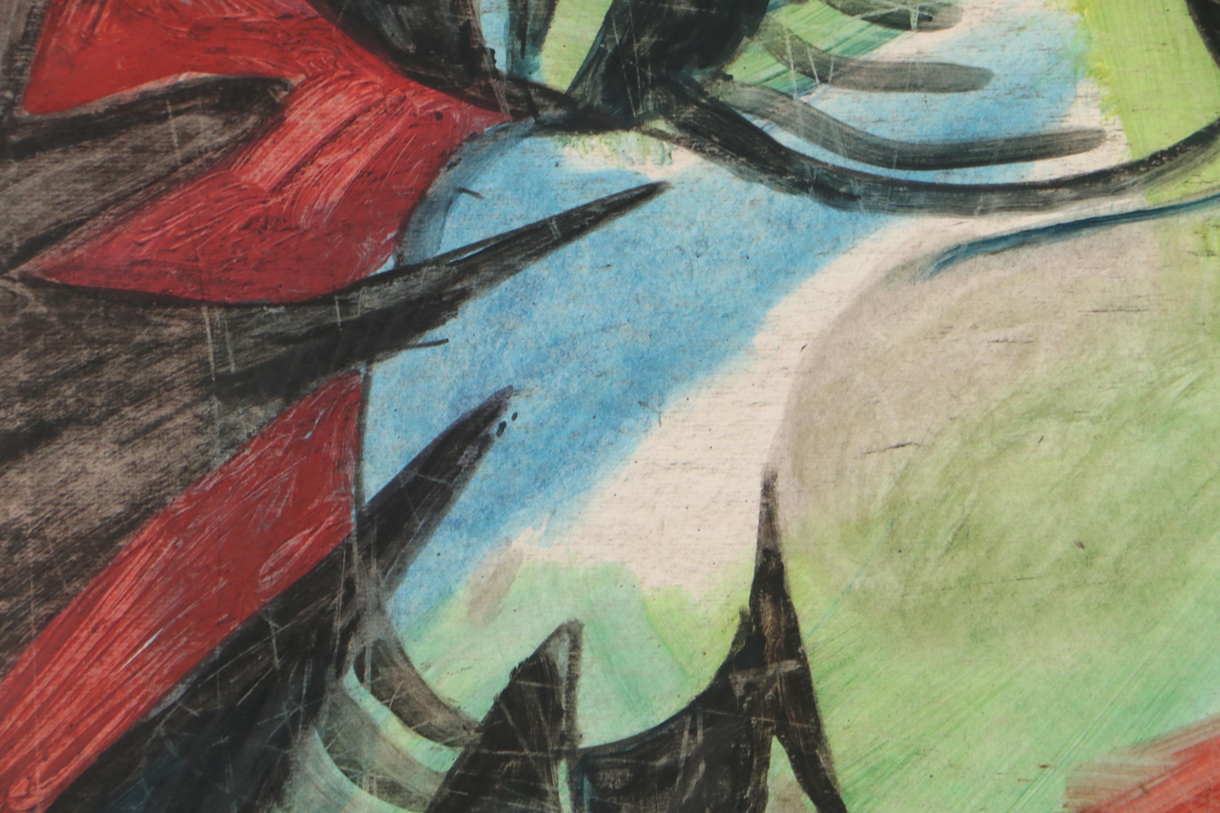 Jens Jensen Abstract Mixed Media Oil Painting "Women Running"