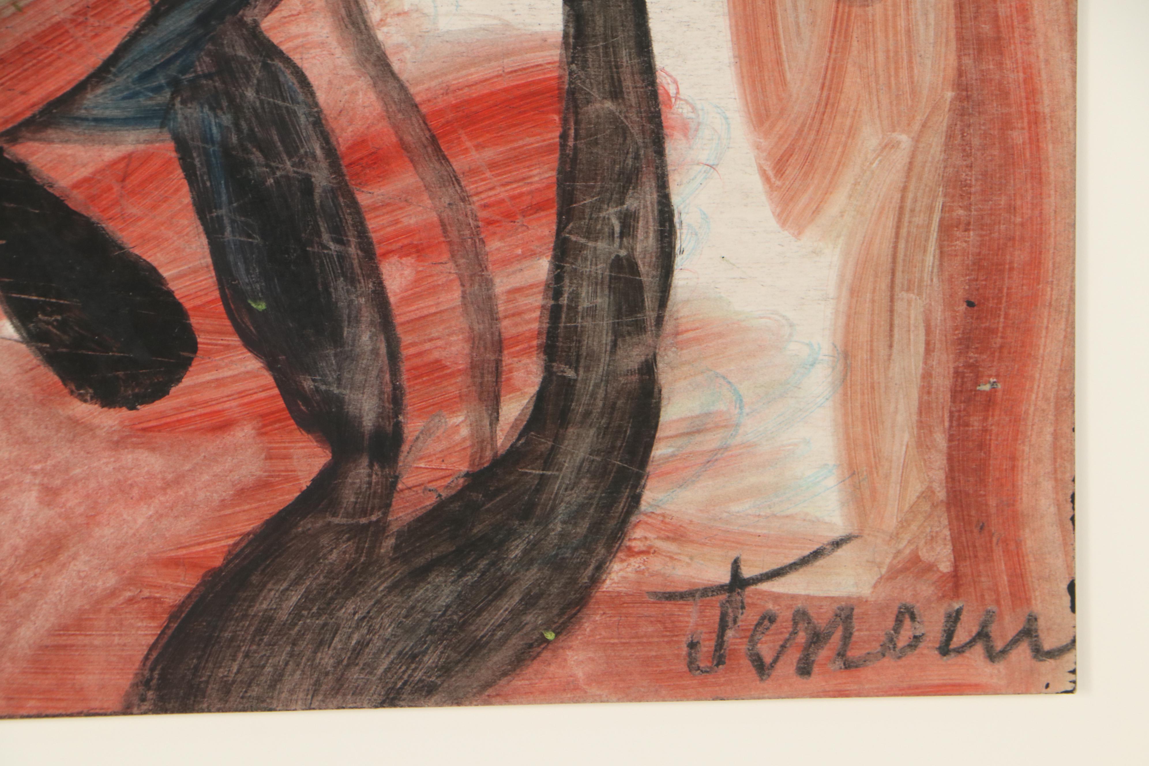 Jens Jensen Abstract Mixed Media Oil Painting "Women Running"