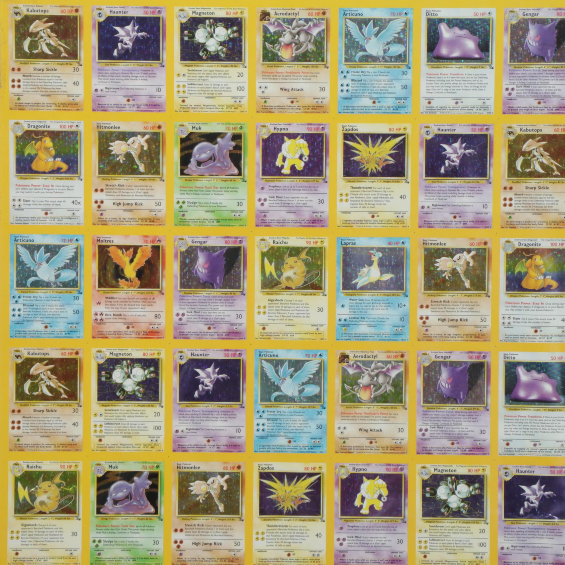 1999 Pokémon "Fossil" First Edition Holographic 110 Card Uncut Sheet