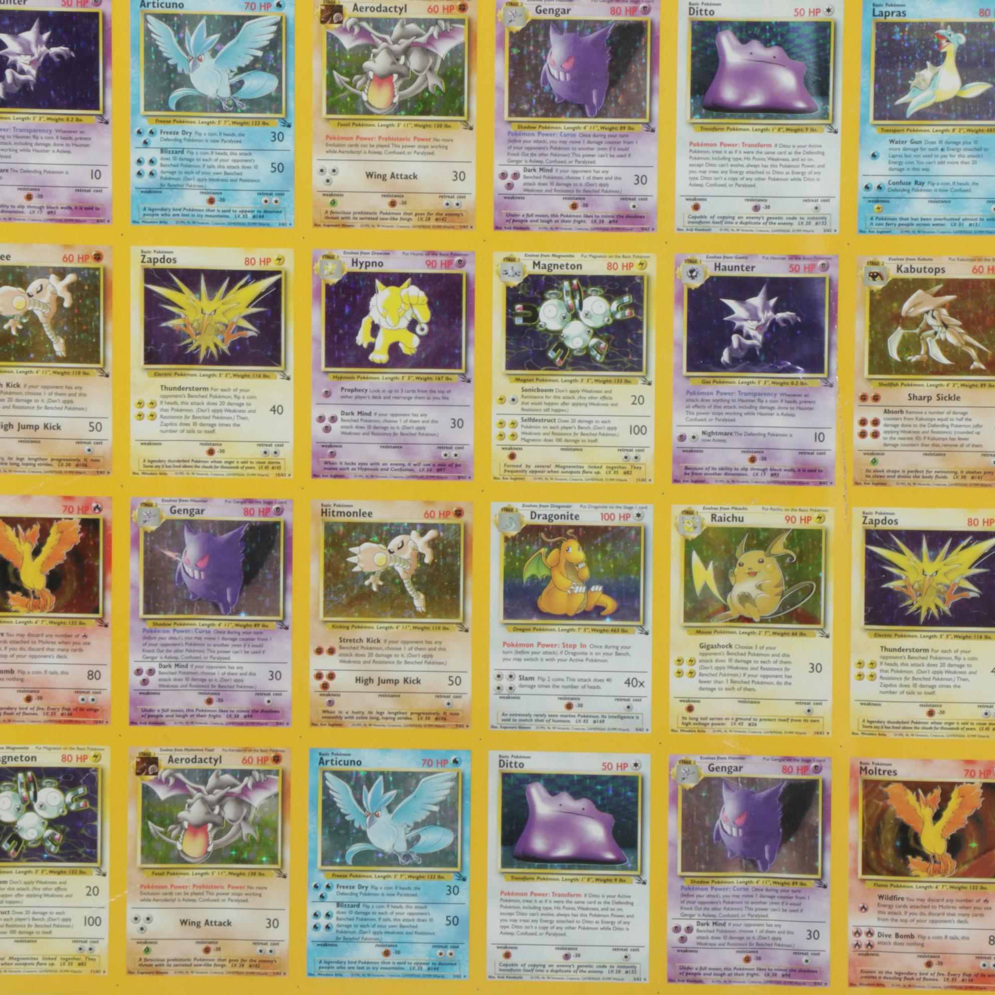 1999 Pokémon "Fossil" First Edition Holographic 110 Card Uncut Sheet