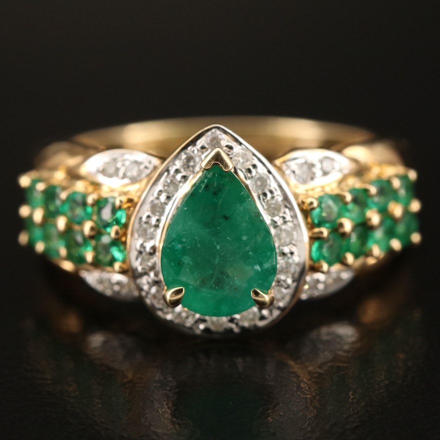 10K Emerald and Diamond Ring with 1.24 CT Center