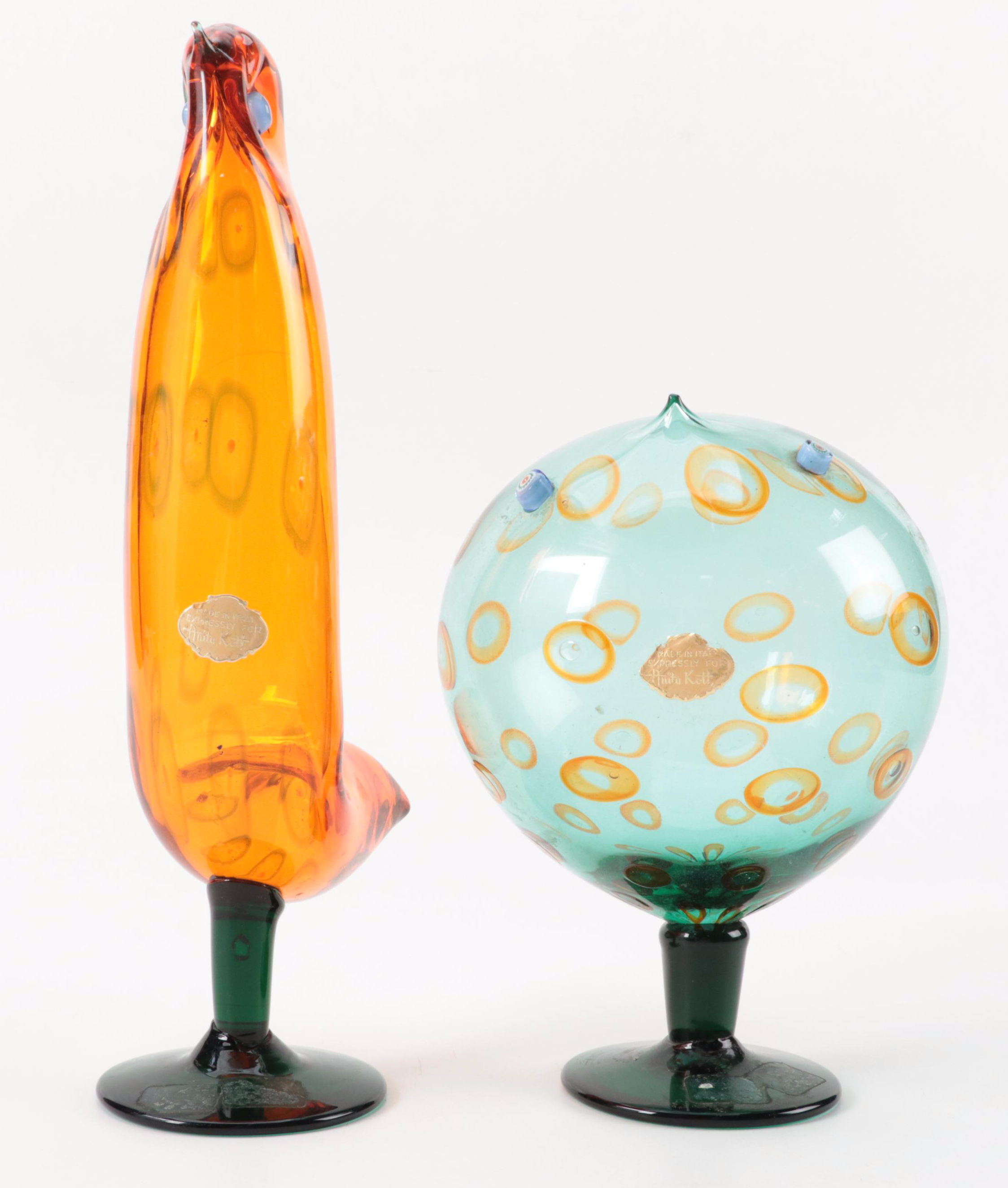 Italian Blown for Anita Kott Alessandro Pianon for Vistosi Style Art Glass Birds