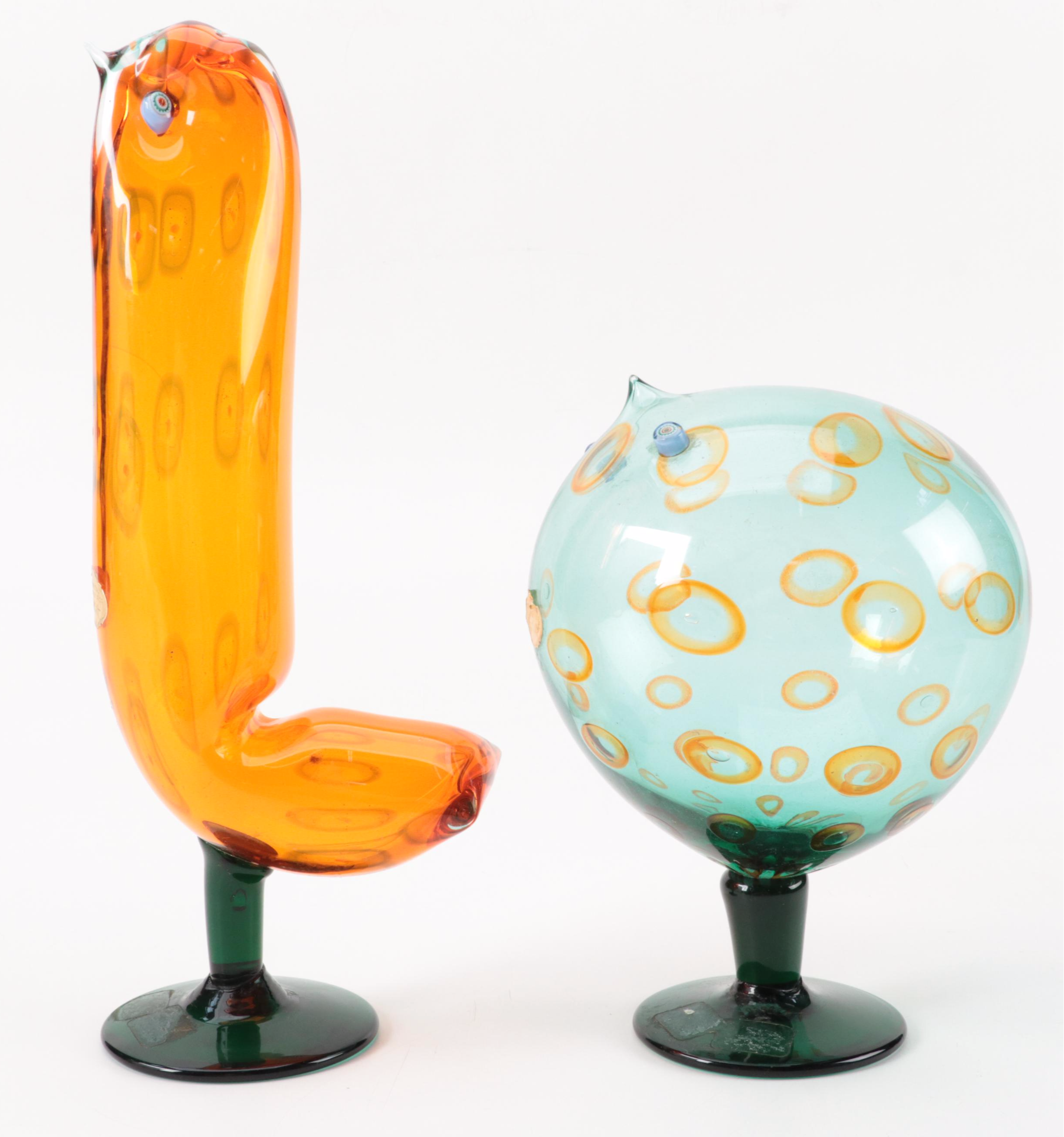 Italian Blown for Anita Kott Alessandro Pianon for Vistosi Style Art Glass Birds