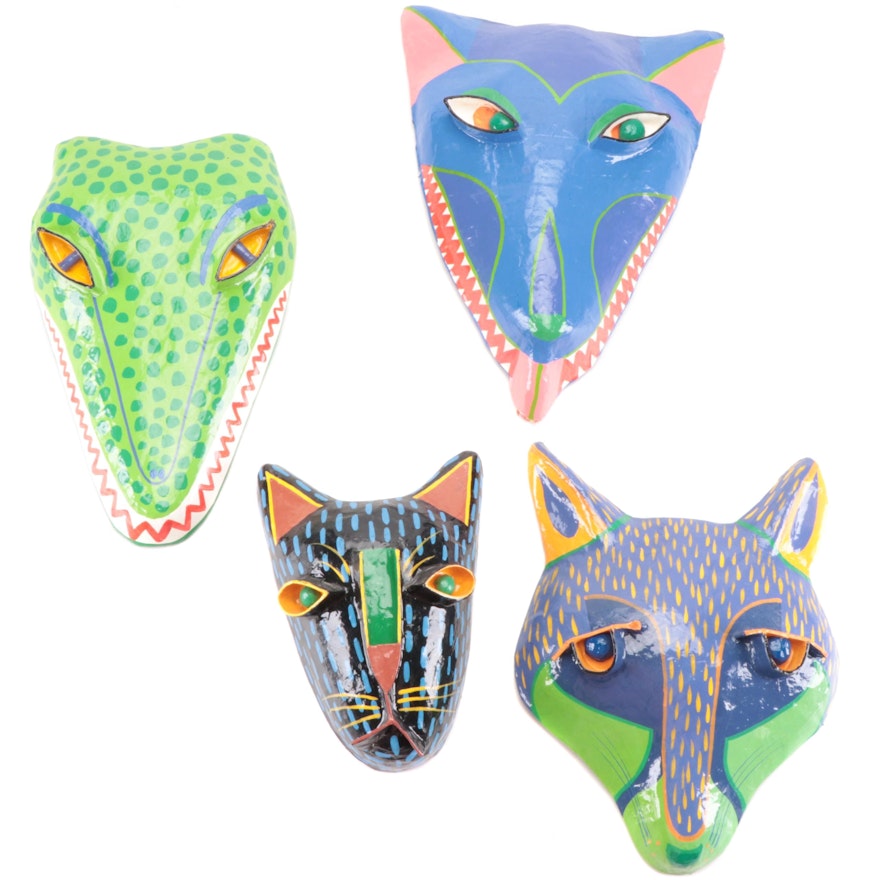 Papier-mâché Fox, Cat, Wolf and Gator Wall Masks