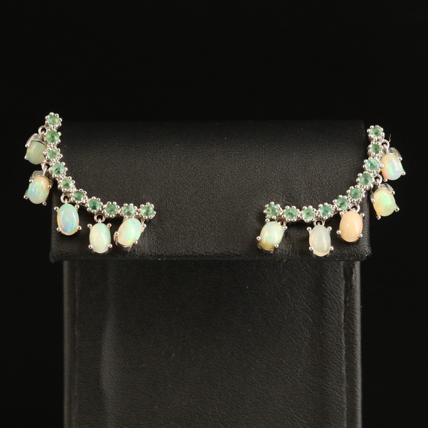 Sterling Opal and Emerald Fringe Earrings