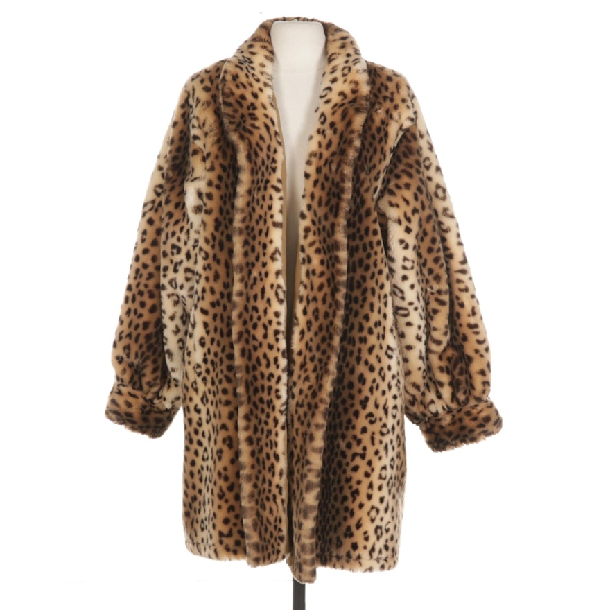 Cheetah Print Faux Fur Open Front Coat