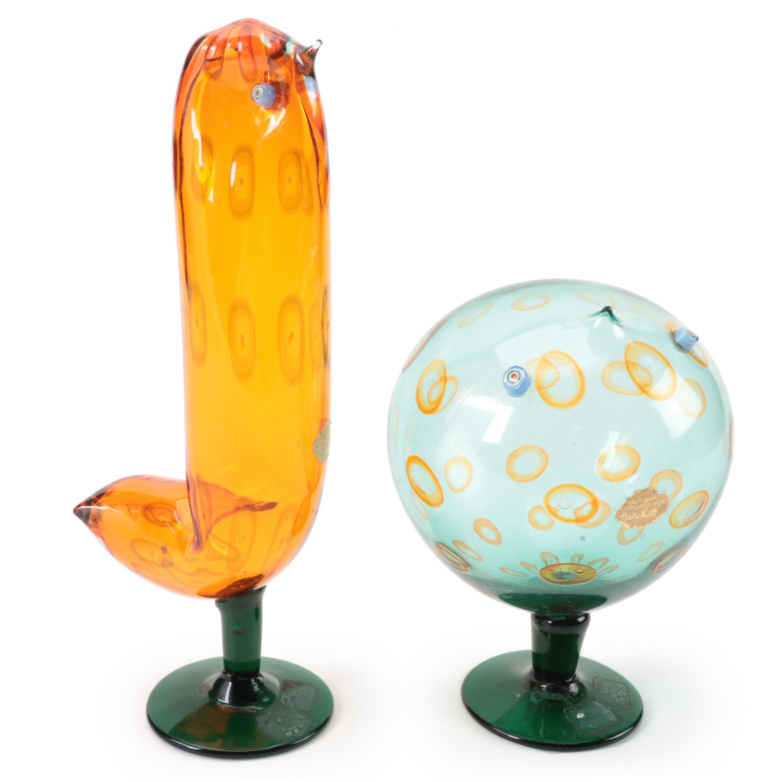 Italian Blown for Anita Kott Alessandro Pianon for Vistosi Style Art Glass Birds