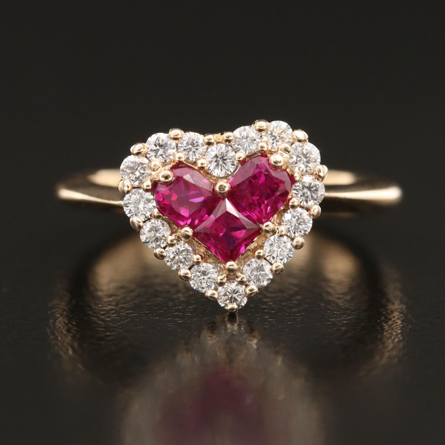 14K Ruby and Diamond Heart Ring