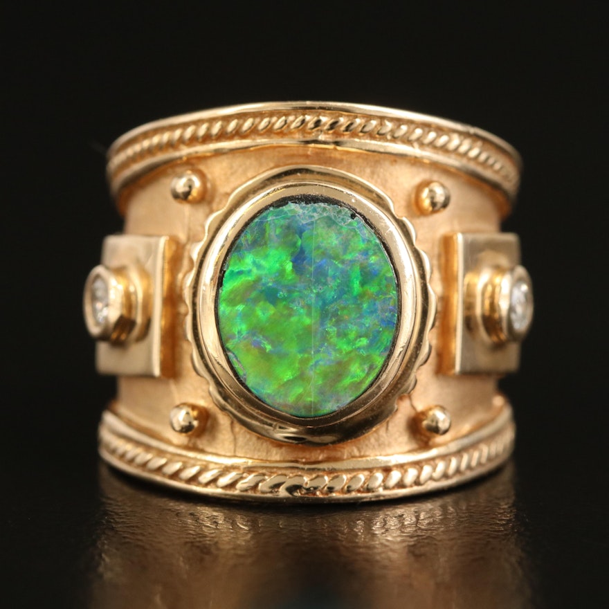 14K Opal Doublet and Diamond Ring