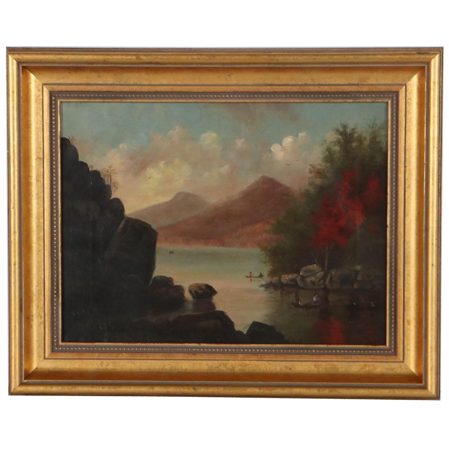 Oil Painting of Mountain and Lake, Late 19th to Early 20th Century