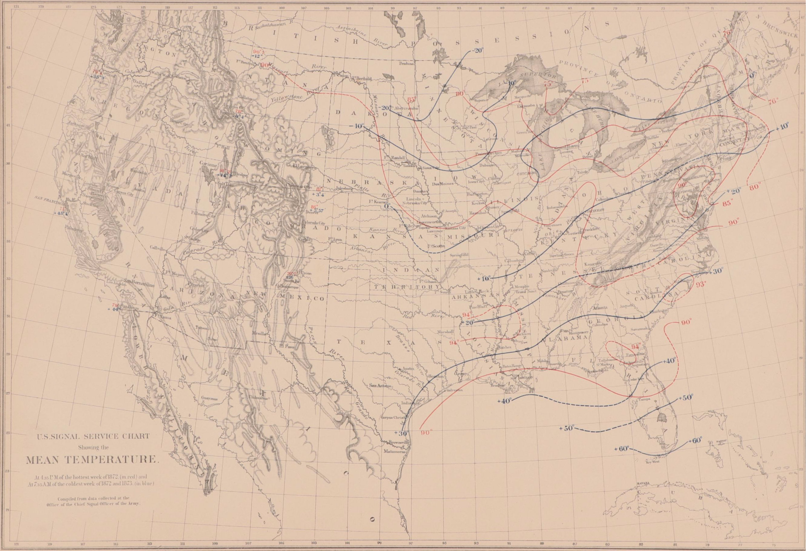 Francis Amasa Walker Color Lithograph of Climate Map, 1874