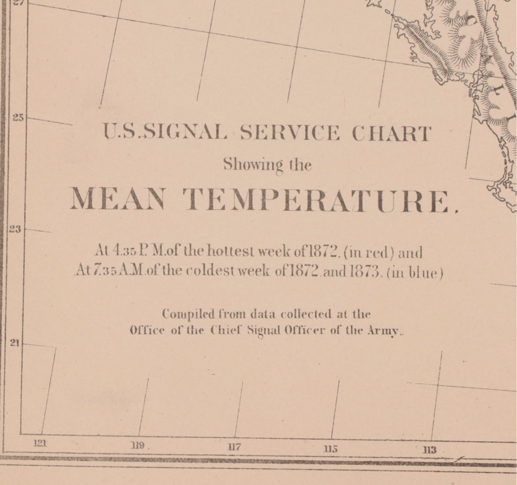 Francis Amasa Walker Color Lithograph of Climate Map, 1874