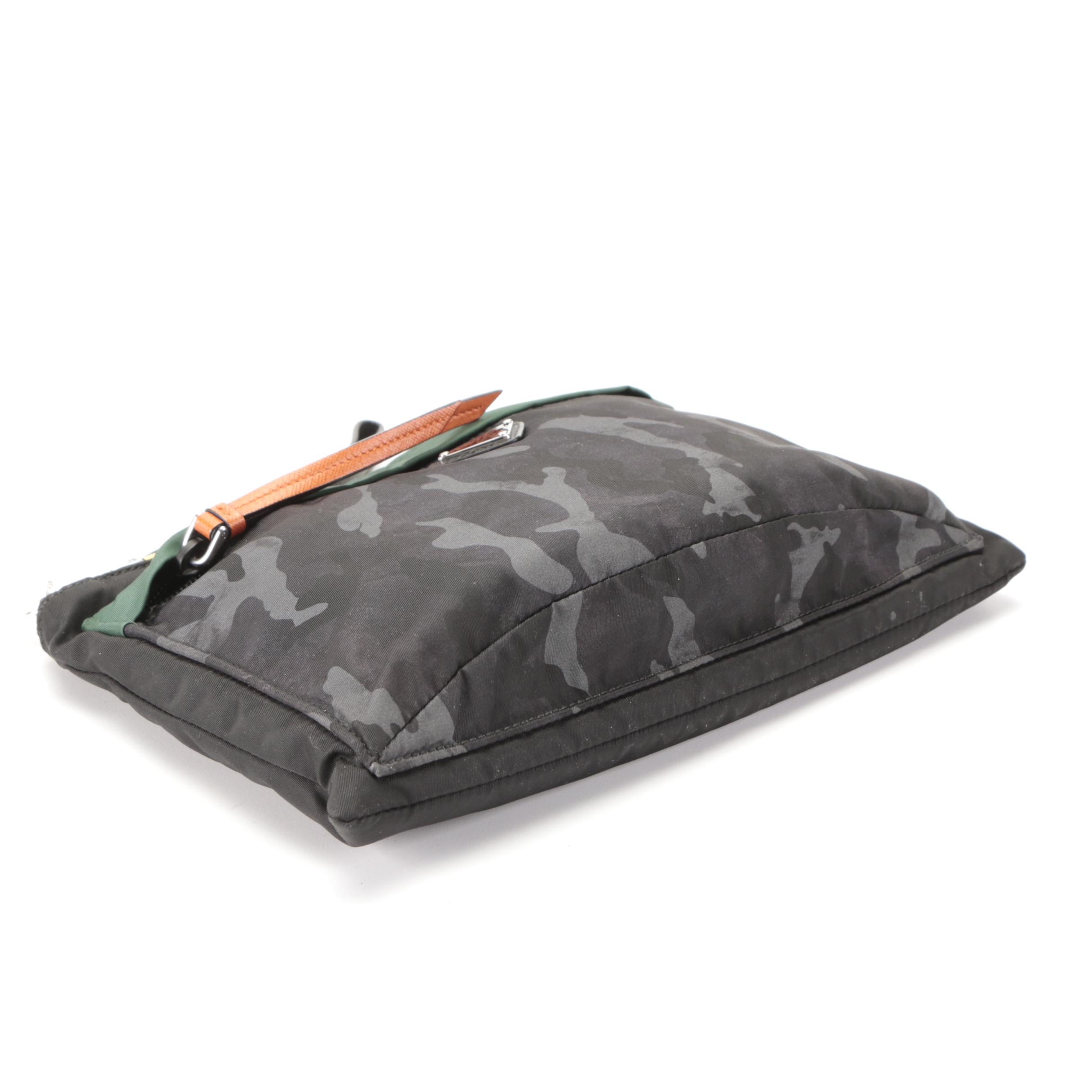 Prada Wristlet in Black, Camouflage, and Green Tessuto Nylon