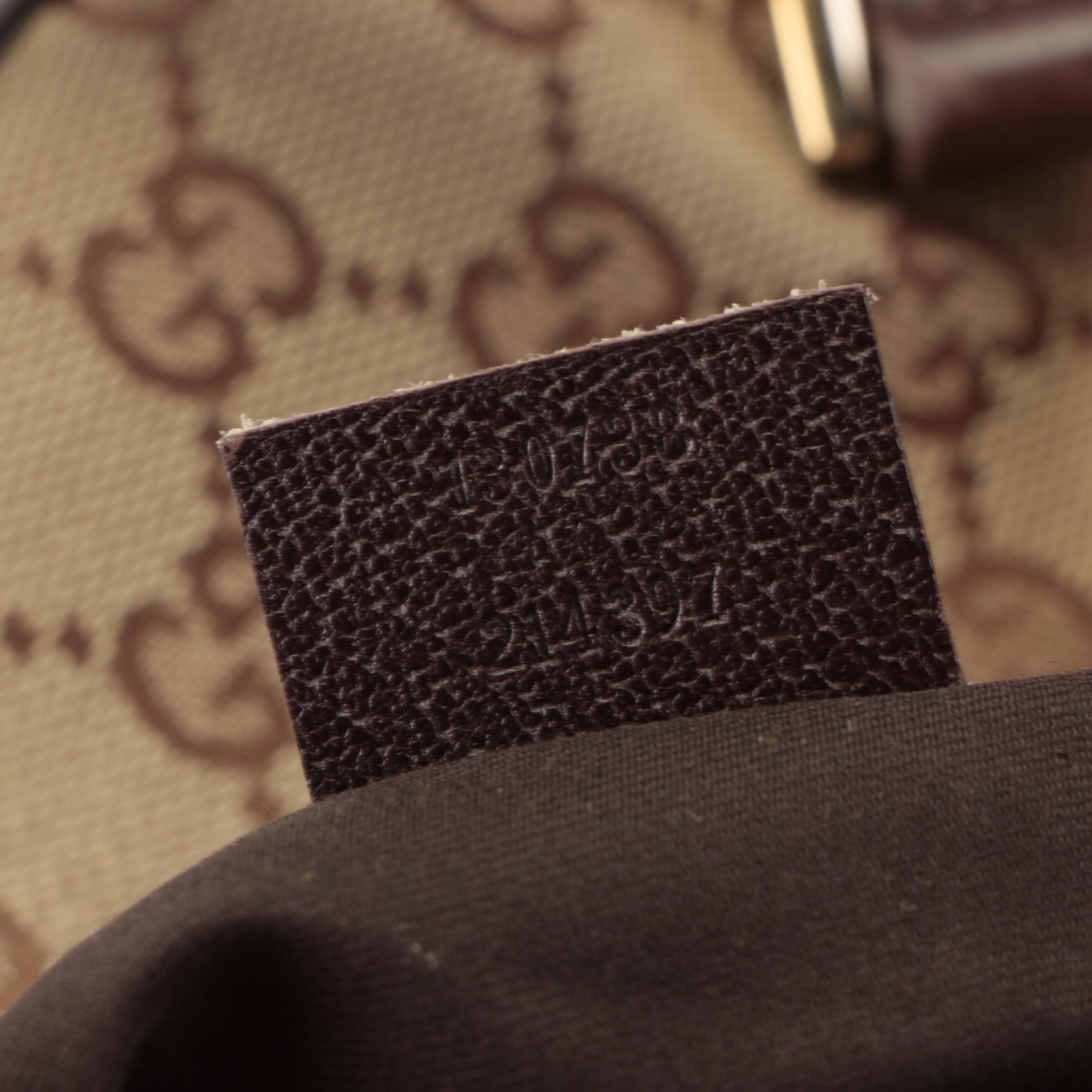 Gucci Abbey D-Ring Small Shoulder Bag in GG Canvas and Brown Leather