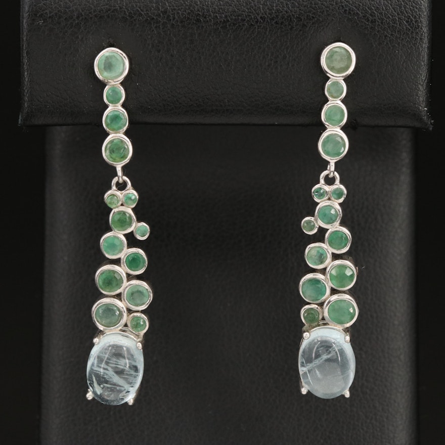 Sterling Aquamarine and Emerald Drop Earrings