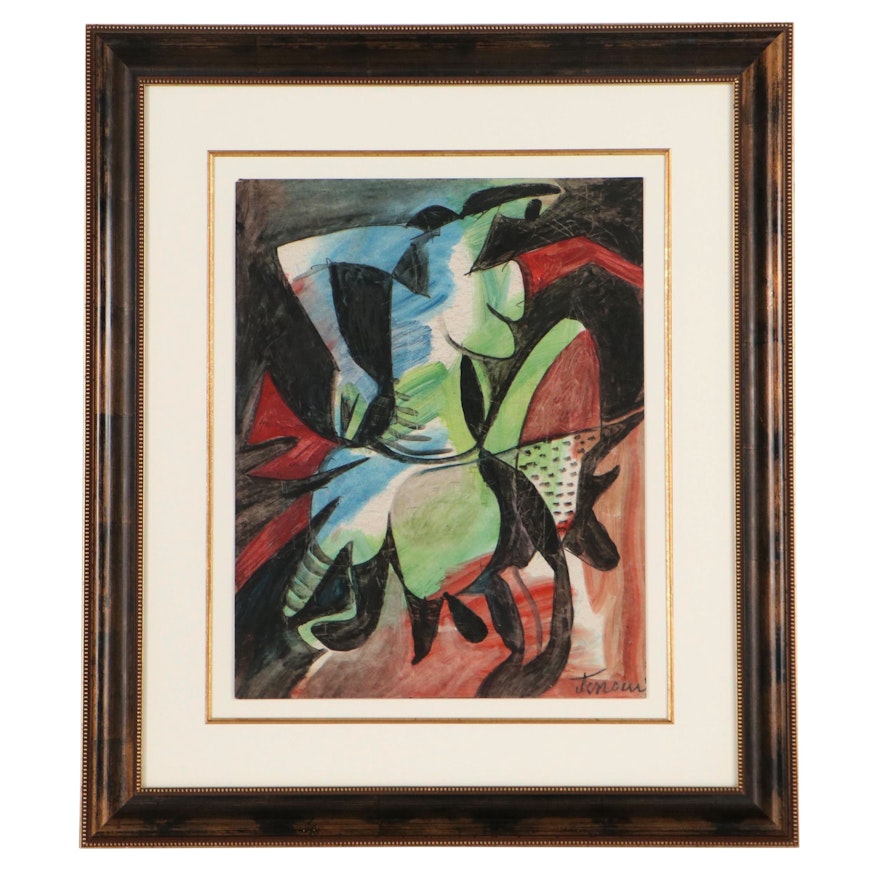 Jens Jensen Abstract Mixed Media Oil Painting "Women Running"