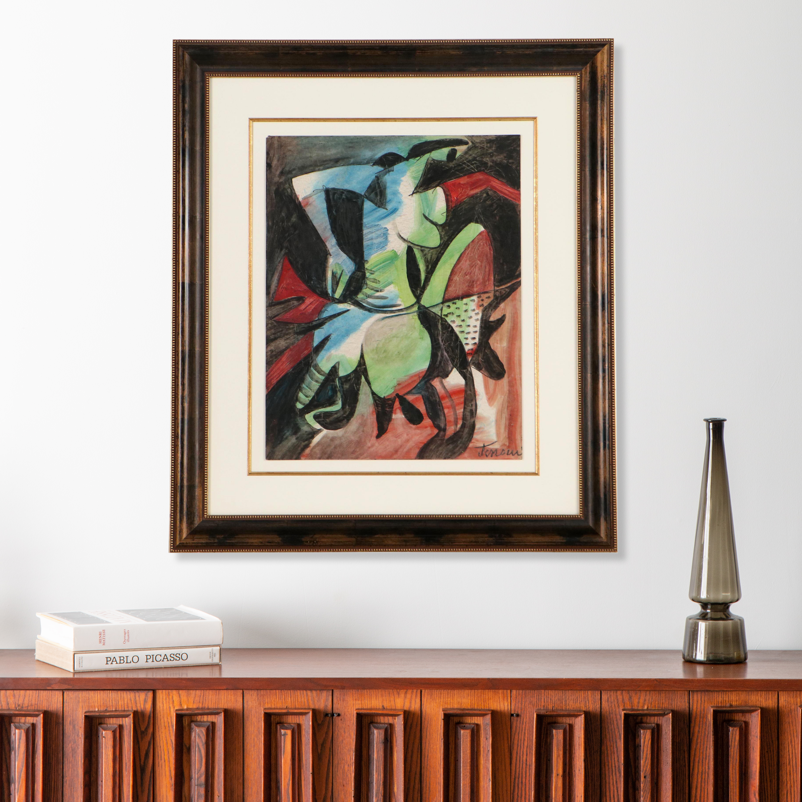 Jens Jensen Abstract Mixed Media Oil Painting "Women Running"