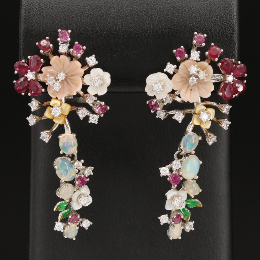 Sterling Giardinetti Drop Earrings with Mother-of-Pearl and Opal