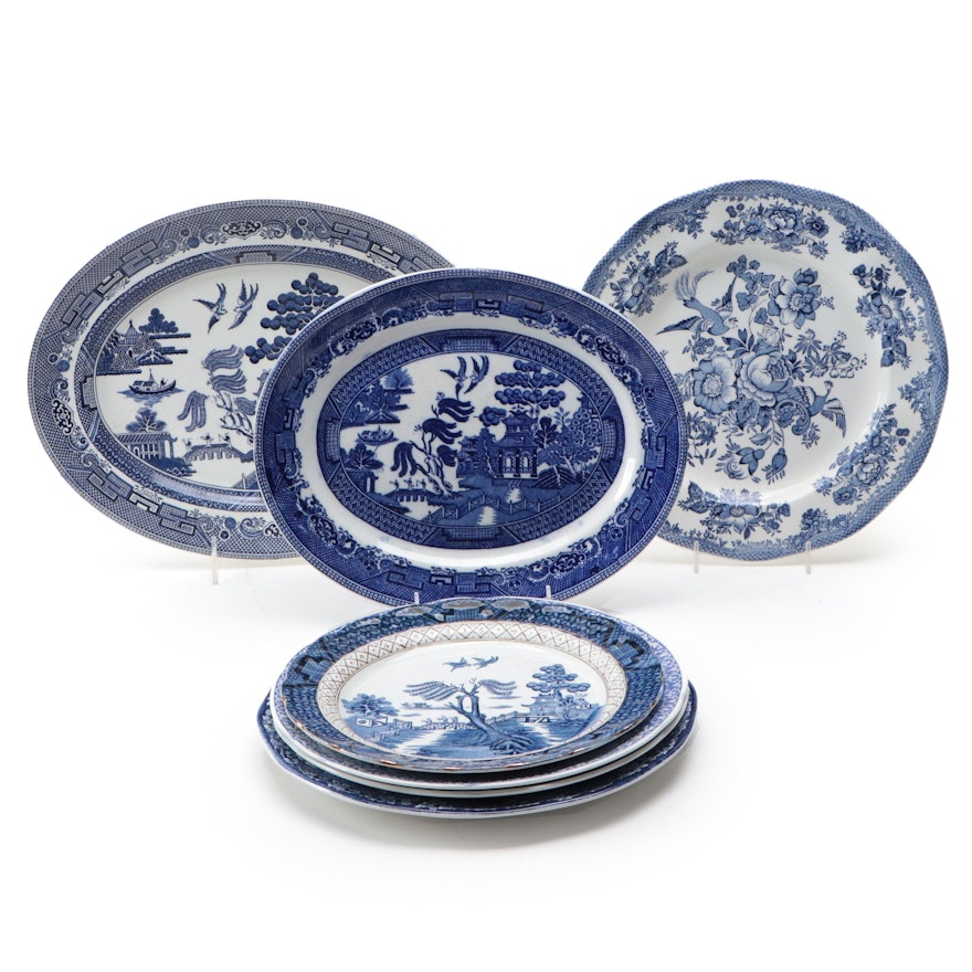 Spode "Blue Room Collection" and Other English Earthenware Platters and Plates