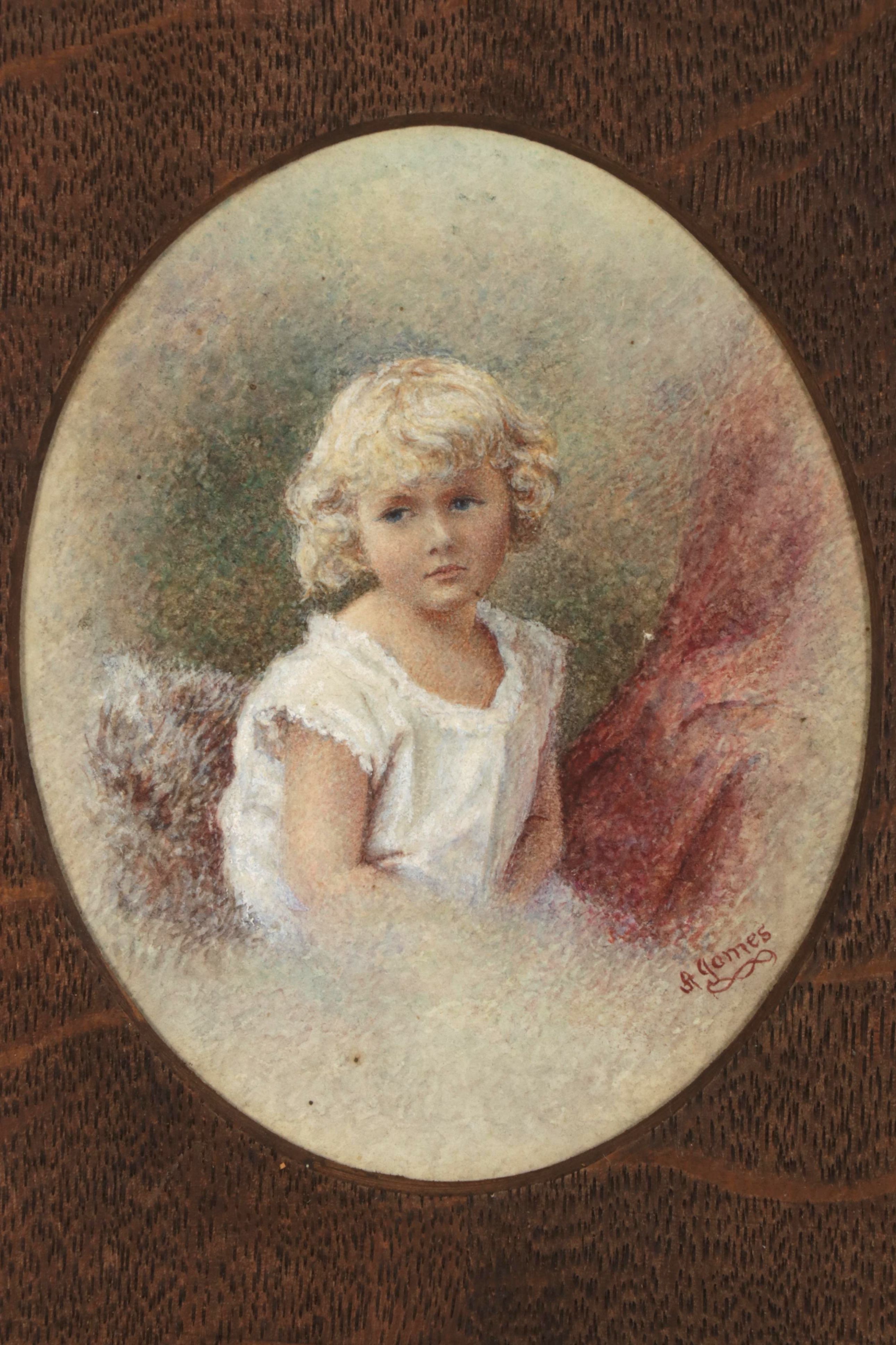 A. James Crayon Portrait of Young Child, Late 19th-Early 20th Century