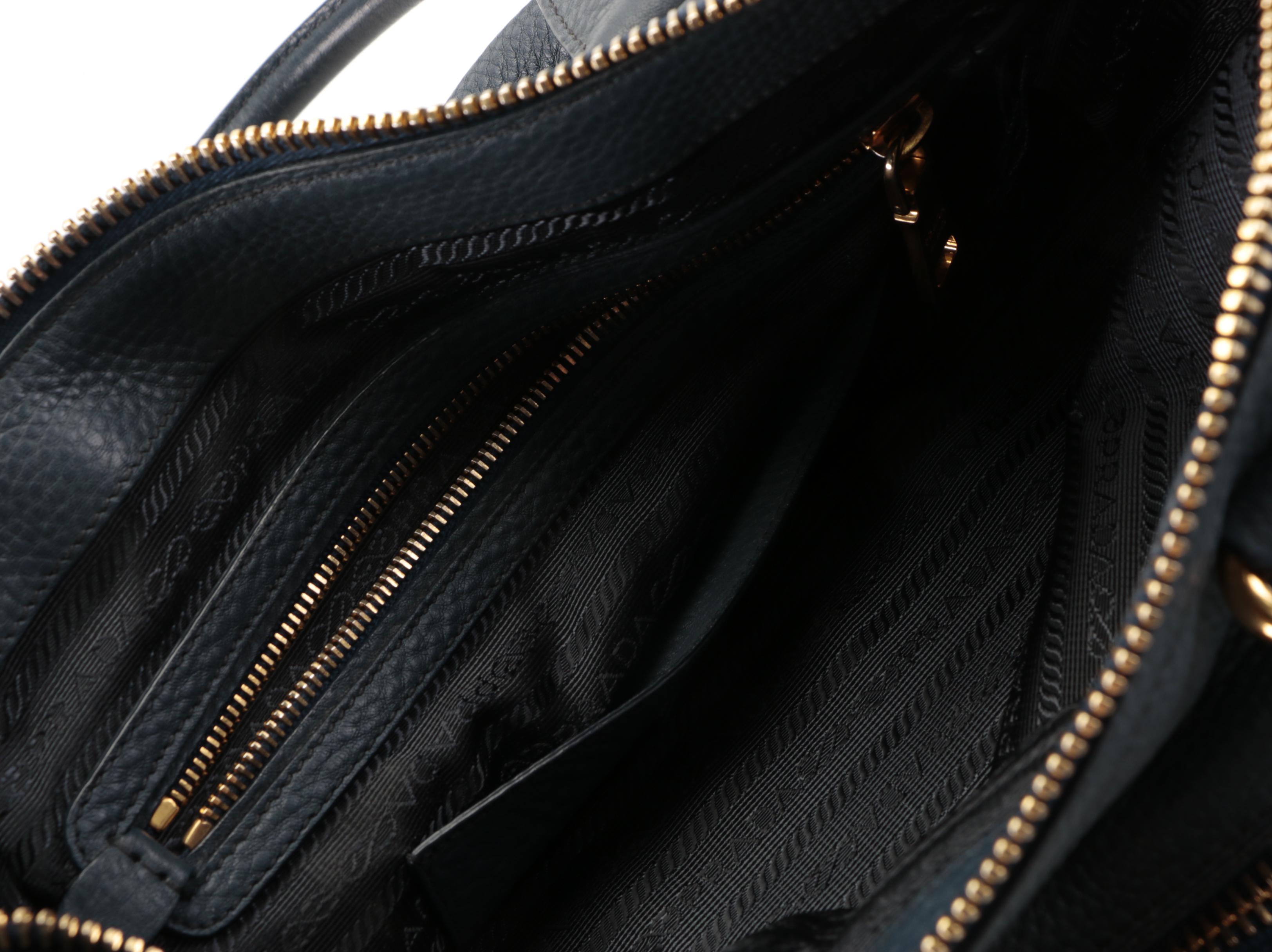 Prada Medium Bauletto Bag in Dark Blue Deerskin Leather with Detachable Strap