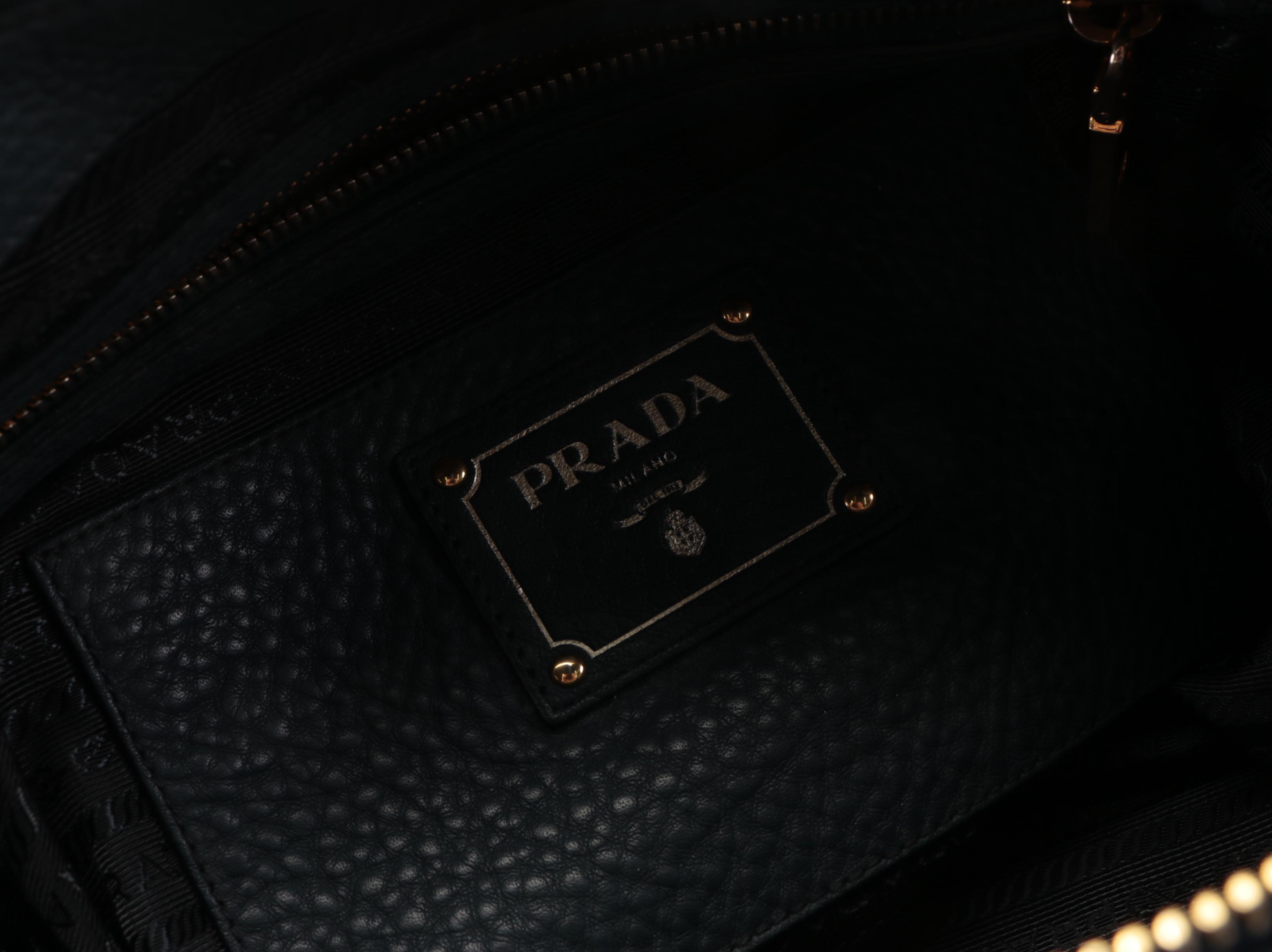 Prada Medium Bauletto Bag in Dark Blue Deerskin Leather with Detachable Strap
