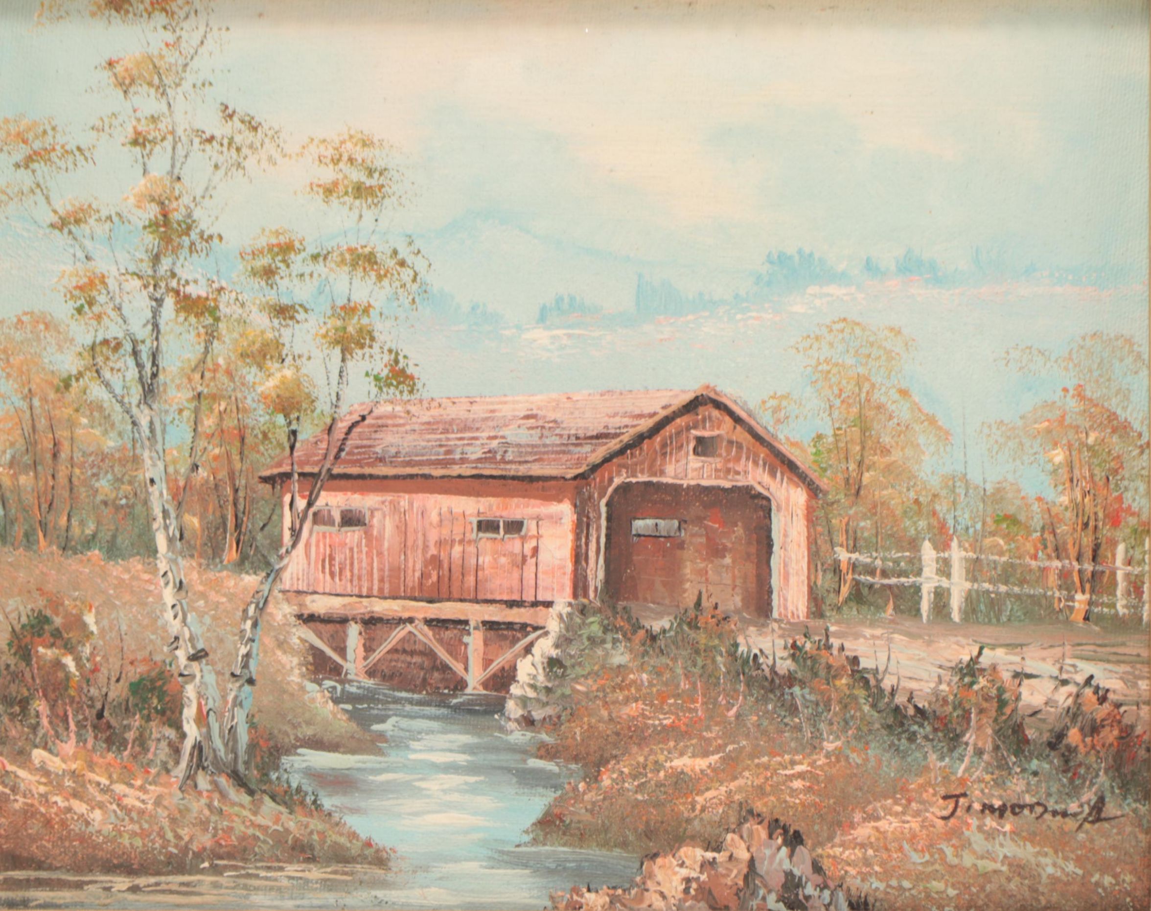 Landscape Oil Painting of Covered Bridge