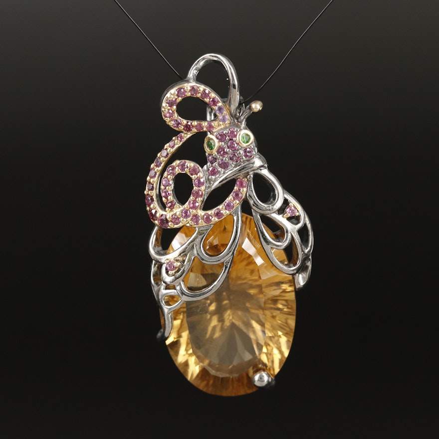 Sterling Citrine, Diopside and Garnet Pendant