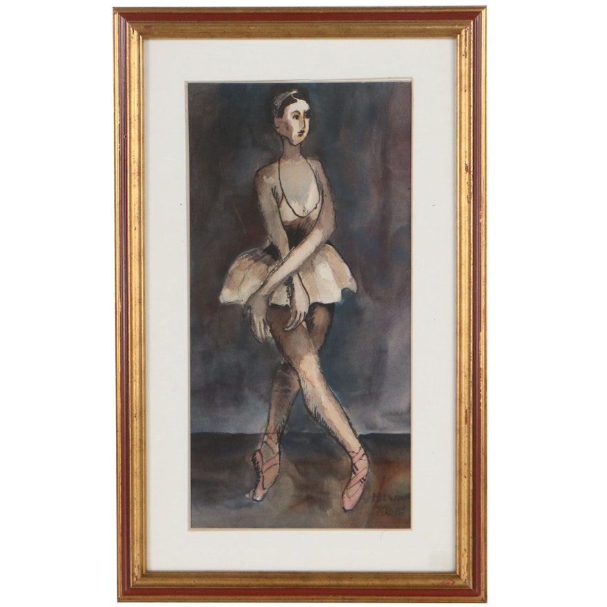 Marion Maas Watercolor Painting of Ballerina