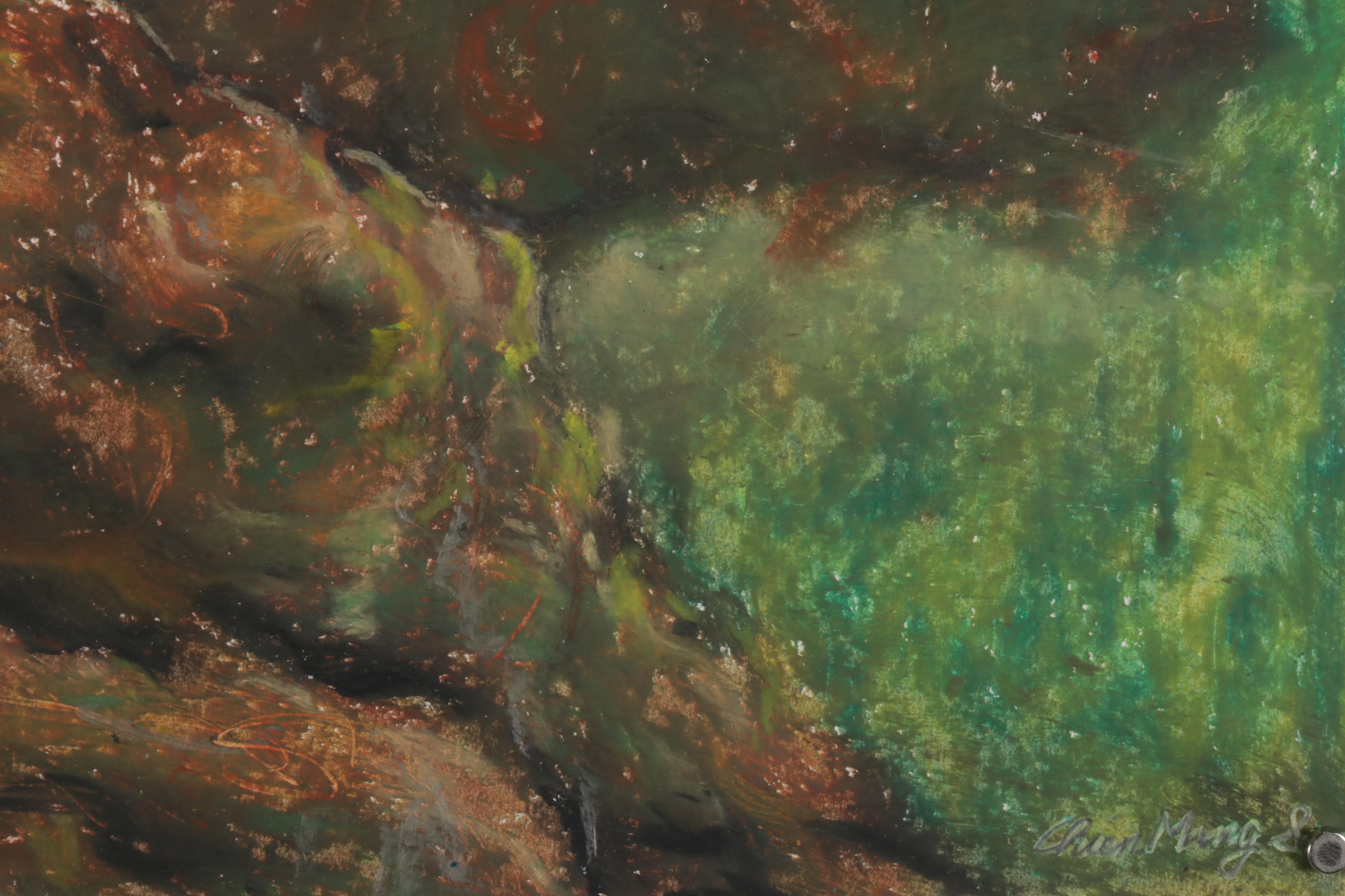 Chien Ming Su Landscape Pastel Drawings, Late 20th Century