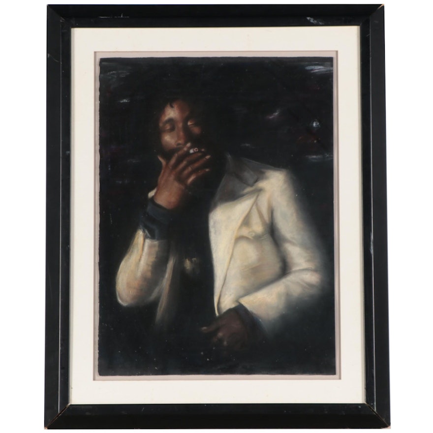 Portrait Pastel Drawing of a Man Smoking