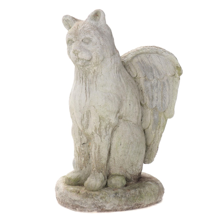 Cast Concrete Angel Cat Garden Statue