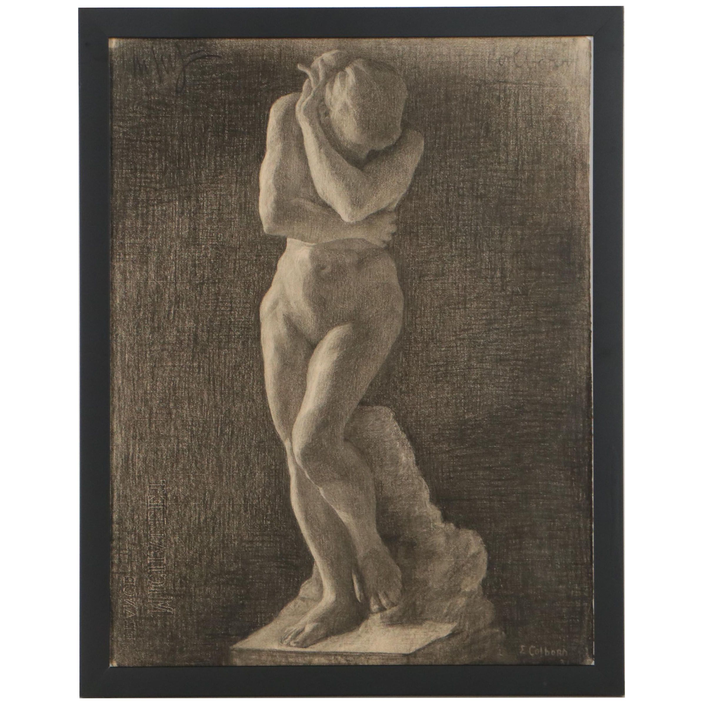 Elanor Colburn Figurative Charcoal Drawing of Statue
