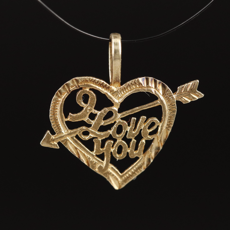 14K "I Love You" Heart with Arrow Pendant