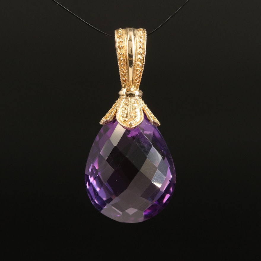 14K Amethyst Drop Enhancer Pendant